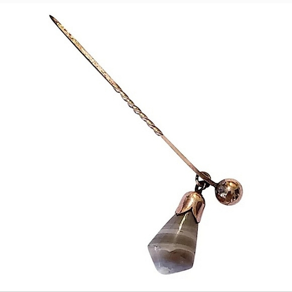 1800'S ROSE GOLD AGATE SCARF PIN - Picture 5 of 7